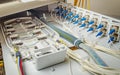 internal wiring of optical patch panel in wall cabinet for signal transmission via optical cables Royalty Free Stock Photo