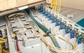 internal wiring of optical patch panel in wall cabinet for signal transmission via optical cables Royalty Free Stock Photo