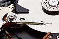 Internals of a hard disk drive - HDD. Stacked photo. Royalty Free Stock Photo