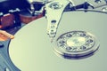 Internals of a harddisk HDD. Royalty Free Stock Photo