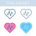 The internals icons. Heart and heartbeat vector outline symbols.