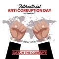 International anti corruption day background with hands handcuffed