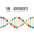 International Asperger`s awareness day concept with multicolored shape of DNA with puzzle