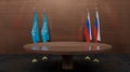 International Atomic Energy Agency IAEA and Russia flags, meeting IAEA and Russia negotiations, 3D work and 3D image