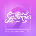 International beauty day banner with square frame. 9 nine september typography. Beautiful vector illustration for