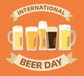 International beer day. Different glasses and mugs with different beers Royalty Free Stock Photo