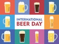 International beer day. Different types of beer on a colored background Royalty Free Stock Photo