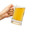 International beer day with hand holding glass beer on isolated Royalty Free Stock Photo