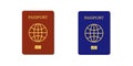 International biometric passport . Cover page of red and blue passports . Vector illustration on white background . ID document
