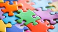 International Brain Teaser Month Colorful puzzle pieces interlocking for problem solving and teamwork concepts