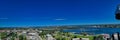 Panorama of the International Bridge and birds eye view of Sault Ste Marie Michigan from the tower of history Royalty Free Stock Photo