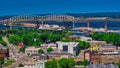 International Bridge and birds eye view of Sault Ste Marie Michigan from the tower of history Royalty Free Stock Photo