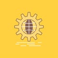 international, business, globe, world wide, gear Flat Line Filled Icon. Beautiful Logo button over yellow background for UI and UX Royalty Free Stock Photo