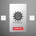 international, business, globe, world wide, gear Glyph Icon in Carousal Pagination Slider Design & Red Download Button Royalty Free Stock Photo