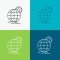 international, business, globe, world wide, gear Icon Over Various Background. Line style design, designed for web and app. Eps 10 Royalty Free Stock Photo