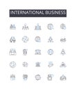 International business line icons collection. Global commerce, Foreign trade, Multinational affairs, Transnational