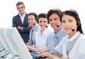 International business team talking on headset Royalty Free Stock Photo