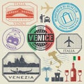 International business travel visa stamps set, Italy, Venice
