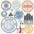 International business travel visa stamps or symbols set Italy, Royalty Free Stock Photo