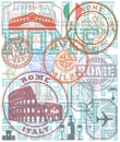 International business travel visa stamps or symbols set Italy theme Royalty Free Stock Photo