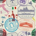 International business travel visa stamps or symbols set, Italy, Venice theme Royalty Free Stock Photo