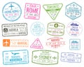 International business travel visa stamps vector arrivals sign set Royalty Free Stock Photo