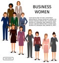 International business woman team. Group of office female employee standing together. Banner for web design.