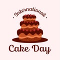 International Cake Day calligraphy hand lettering with brown cake and cherry fruit