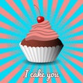 International Cake Day. Capcake, dessert, pastries, cherry. Pop art style background. Pink and blue colors.