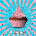 International Cake Day. Capcake, dessert, pastries. Pop art style background with stars. Pink and blue colors.