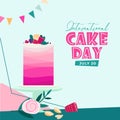 International Cake Day. July 20. Vector template card on trendy Mid-Century Modern style.