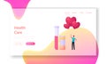 International Cardiological Day Landing Page Template. Character Holding Red Heart Shaped Balloons with Medical Pills