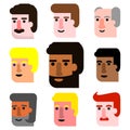 International Cartoon Male Faces Icon Set of all age groups