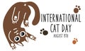 International Cat Day on August 8. Abstract charismatic funny cat lying stretched. A postcard, a banner, a flyer for a