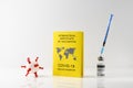 International Certificate of Vaccination, syringe, vial with vaccine on white background
