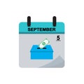 International charity day calendar with charity flat icon. Design vector