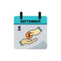 International charity day calendar with charity flat icon. Design vector