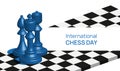 International Chess Day banner. Chess Pieces on the board vector illustration. Royalty Free Stock Photo