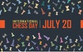 International Chess Day Vector Illustration on Dark Background. King Queen Bishop Knight Rook Pawn