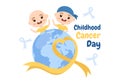 International Childhood Cancer Day Hand Drawn Cartoon Illustration on February 15 for Raising Funds, Promoting the Prevention