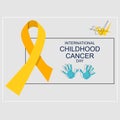 International Childhood cancer day. Origami crane bird and kids handprints are hope symbols. Help and support concept.