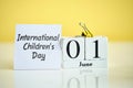 International Children Day 01 first june Month Calendar Concept on Wooden Blocks