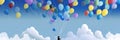 International Children\'s Day A blue sky with balloons floating in the air. AI generation Royalty Free Stock Photo