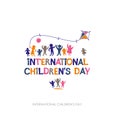 International Children`s Day. Bright multicolored flat design of social logo. Royalty Free Stock Photo