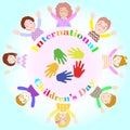 International children's day illustration with eight children Royalty Free Stock Photo