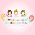 International children's day illustration with five girls