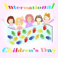 International children's day illustration with five girls