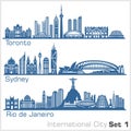 International City - Toronto, Sydney, Rio de Janeiro. Detailed architecture. Trendy vector illustration. Royalty Free Stock Photo