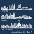 International City - Toronto, Sydney, Rio de Janeiro. Detailed architecture. Trendy vector illustration.