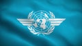 International Civil Aviation Organization (ICAO) flag waving animation, perfect loop, 4K video, official colors